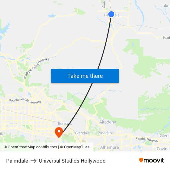 Palmdale to Universal Studios Hollywood map