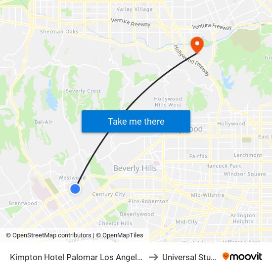 Kimpton Hotel Palomar Los Angeles - Beverly Hills - A Kimpton Hotel to Universal Studios Hollywood map