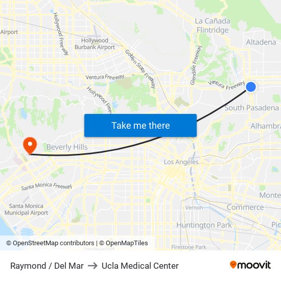 Raymond / Del Mar to Ucla Medical Center map