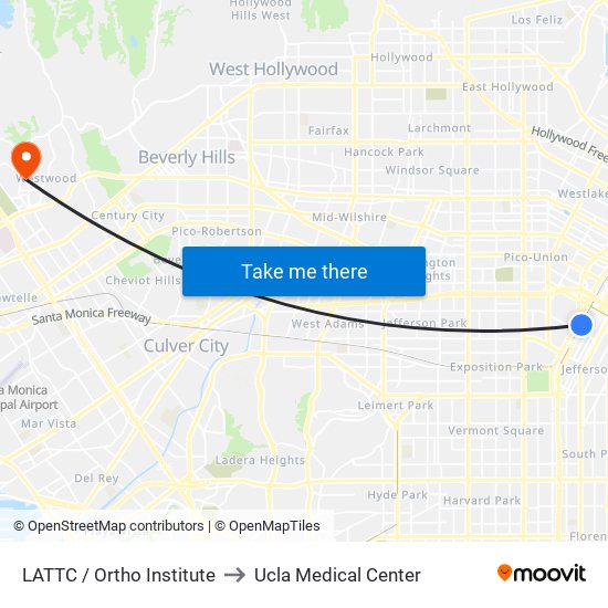 LATTC / Ortho Institute to Ucla Medical Center map