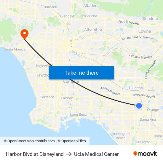 Harbor Blvd at Disneyland to Ucla Medical Center map
