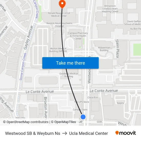 Westwood SB & Weyburn Ns to Ucla Medical Center map