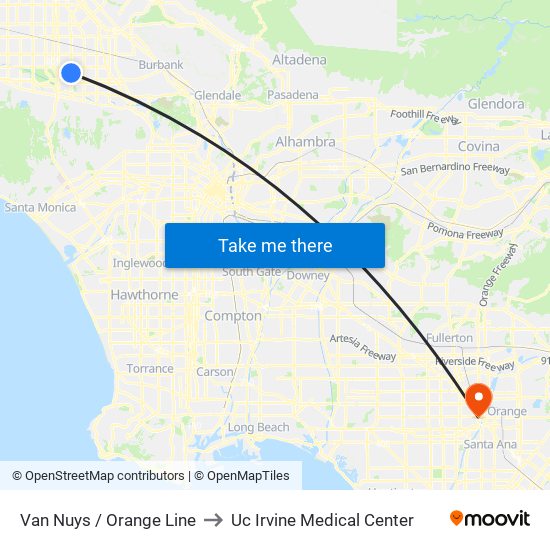 Van Nuys / Orange Line to Uc Irvine Medical Center map