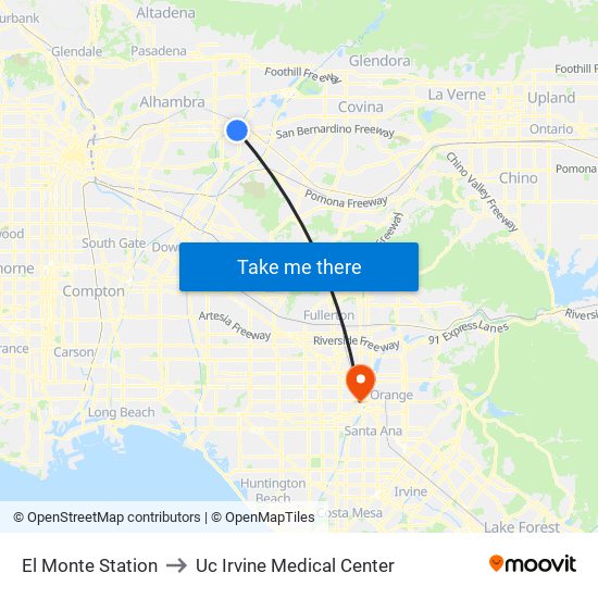 El Monte Station to Uc Irvine Medical Center map