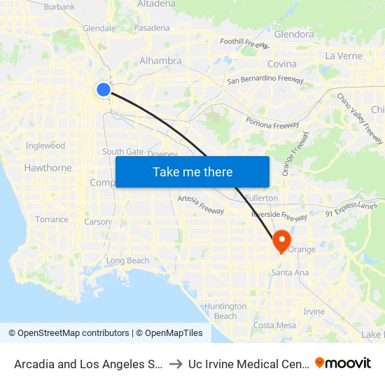 Arcadia and Los Angeles St W to Uc Irvine Medical Center map