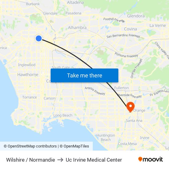 Wilshire / Normandie to Uc Irvine Medical Center map