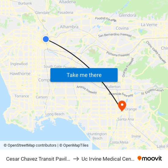 Cesar Chavez Transit Pavilion to Uc Irvine Medical Center map