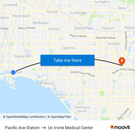 Pacific Ave Station to Uc Irvine Medical Center map