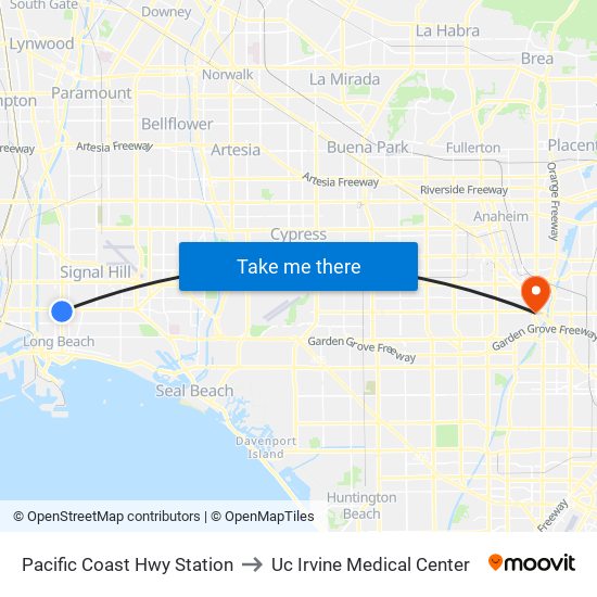 Pacific Coast Hwy Station to Uc Irvine Medical Center map