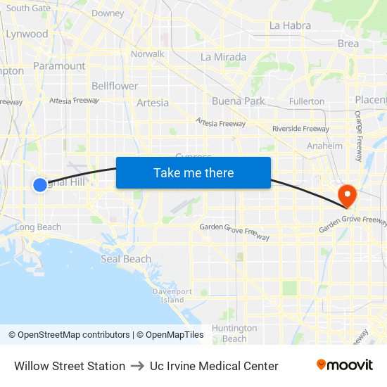 Willow Street Station to Uc Irvine Medical Center map