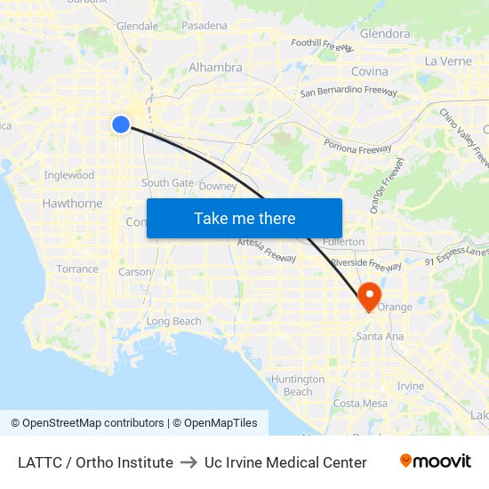 LATTC / Ortho Institute to Uc Irvine Medical Center map