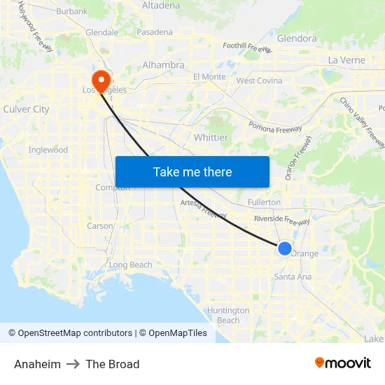 Anaheim to The Broad map