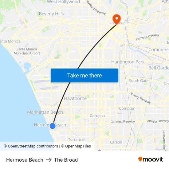 Hermosa Beach to The Broad map