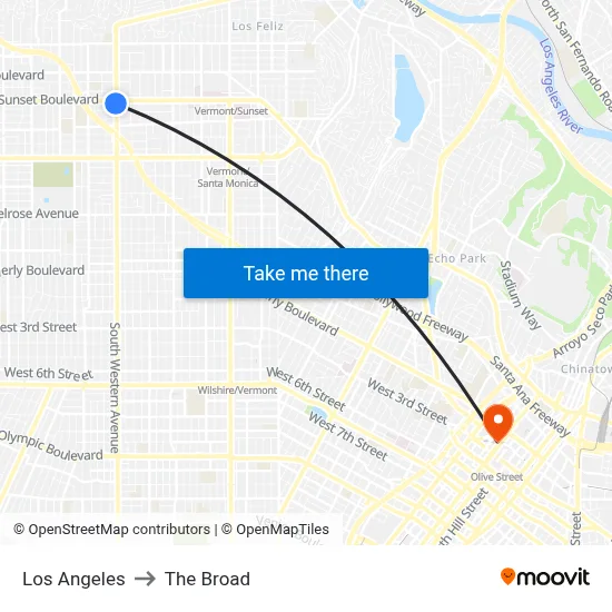 Los Angeles to The Broad map