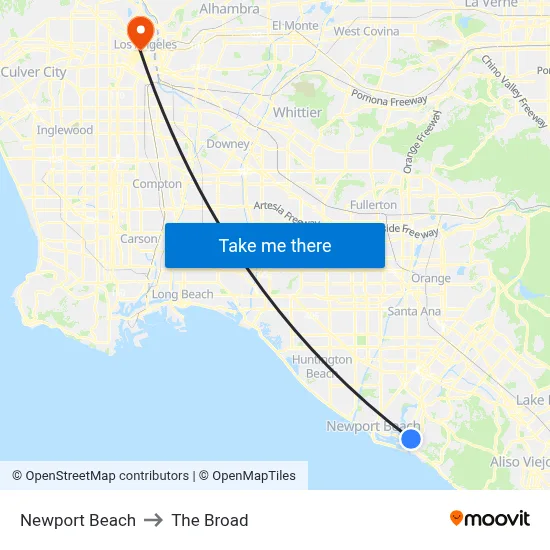 Newport Beach to The Broad map