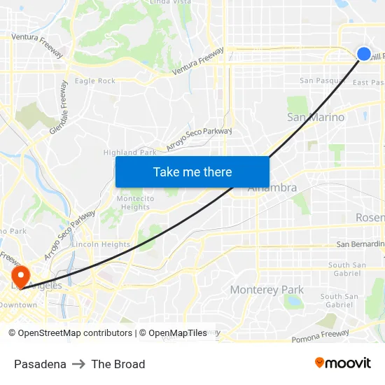 Pasadena to The Broad map