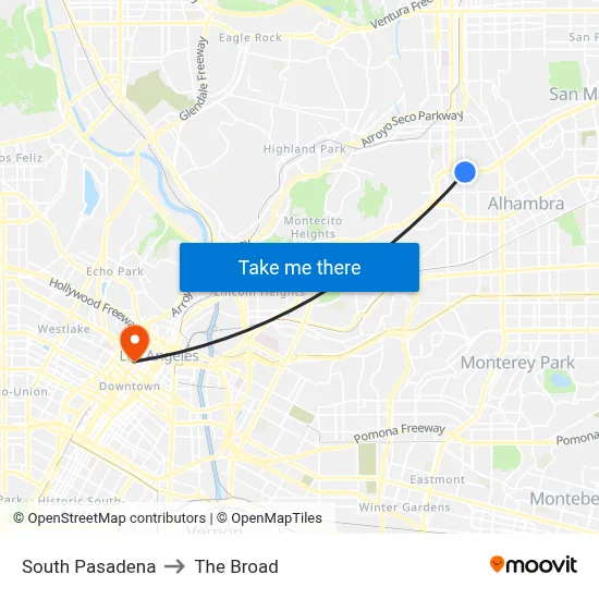 South Pasadena to The Broad map