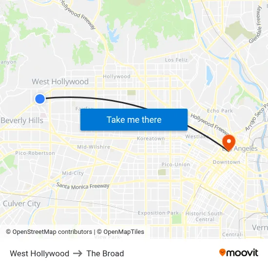 West Hollywood to The Broad map