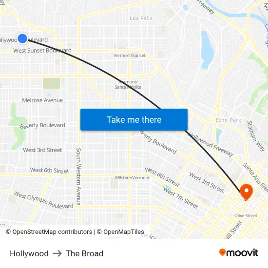 Hollywood to The Broad map
