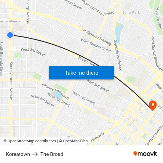 Koreatown to The Broad map