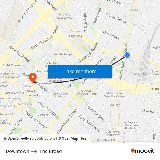 Downtown to The Broad map