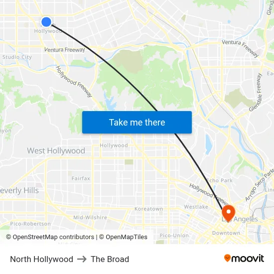 North Hollywood to The Broad map