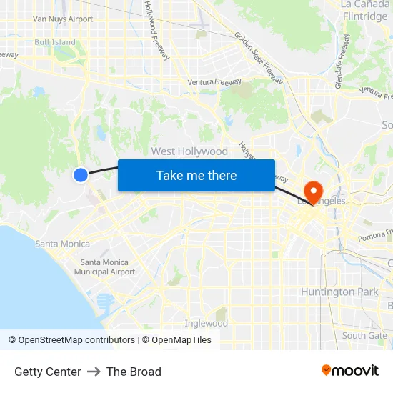 Getty Center to The Broad map
