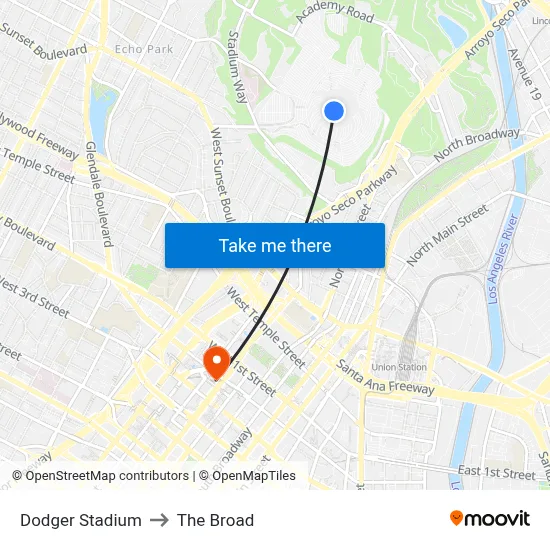 Dodger Stadium to The Broad map