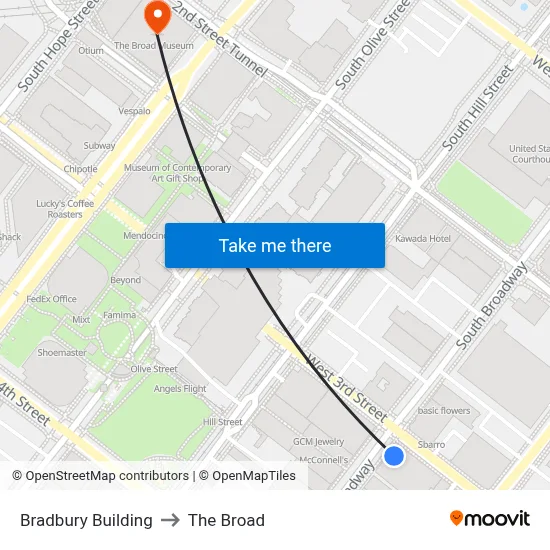 Bradbury Building to The Broad map
