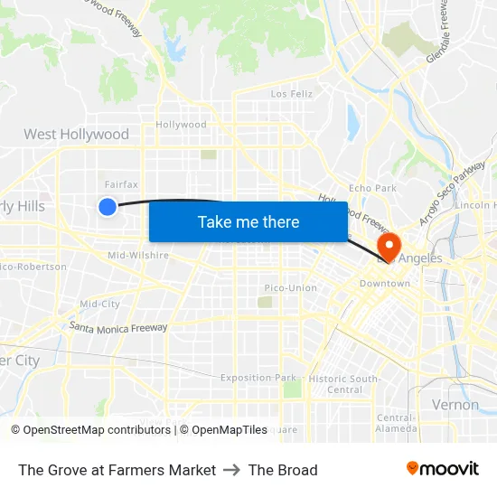 The Grove at Farmers Market to The Broad map