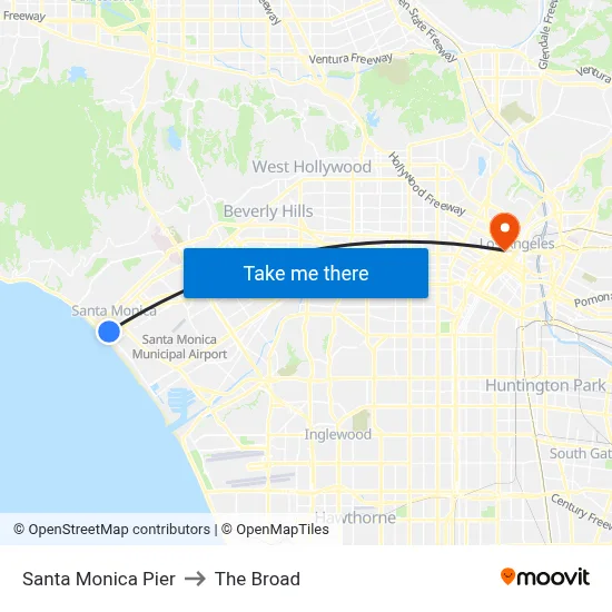 Santa Monica Pier to The Broad map