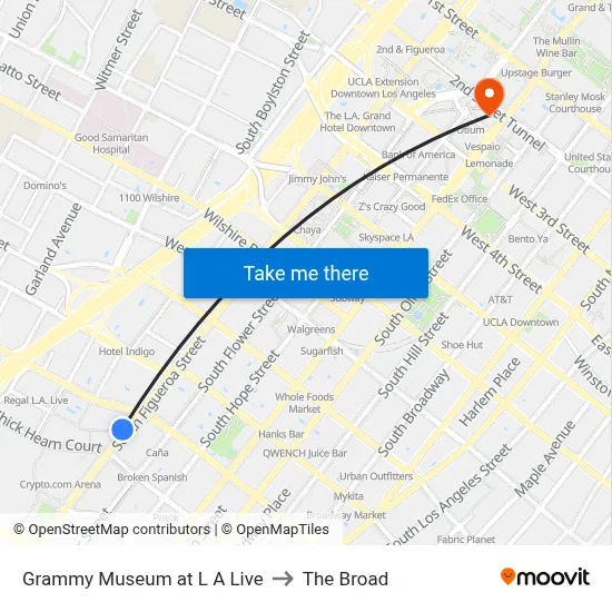 Grammy Museum at L A Live to The Broad map