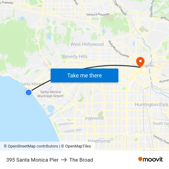 395 Santa Monica Pier to The Broad map