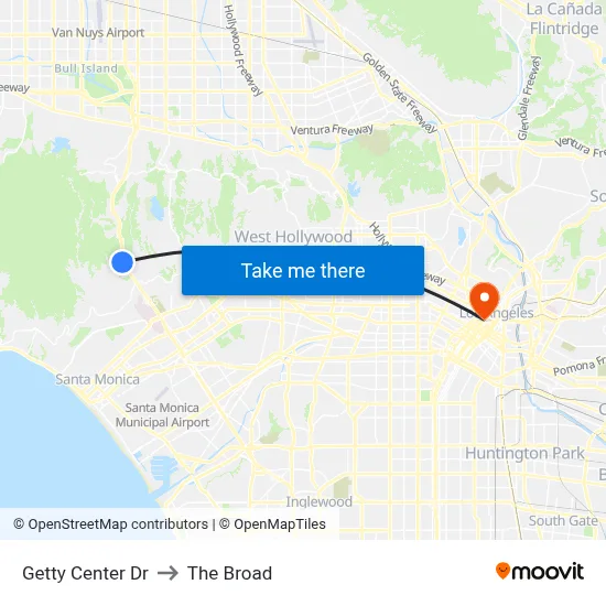Getty Center Dr to The Broad map