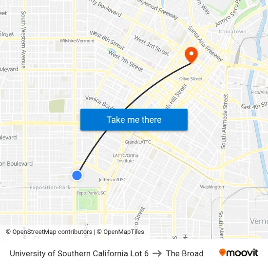 University of Southern California Lot 6 to The Broad map