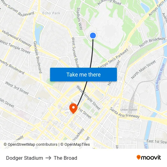 Dodger Stadium to The Broad map