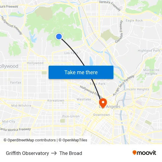Griffith Observatory to The Broad map