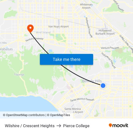 Wilshire / Crescent Heights to Pierce College map