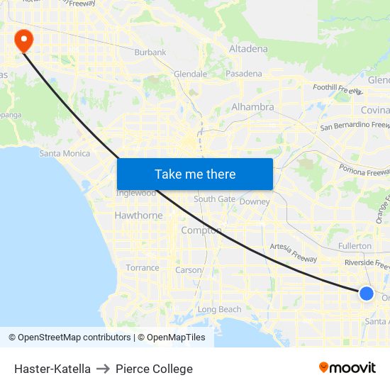 Haster-Katella to Pierce College map