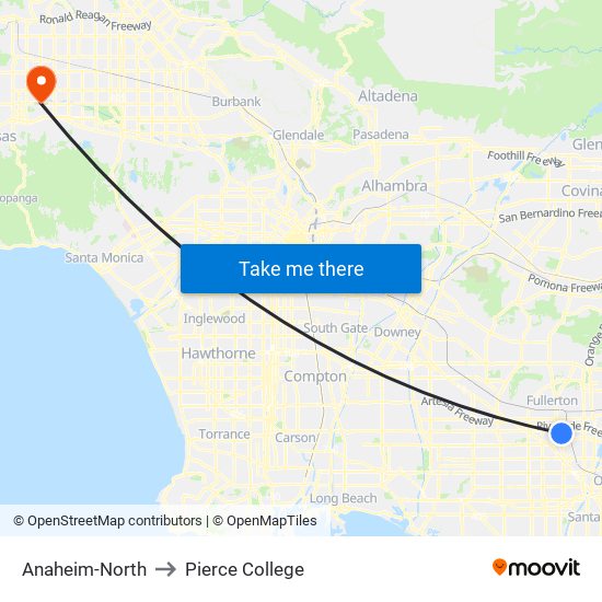 Anaheim-North to Pierce College map