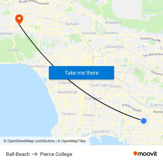 Ball-Beach to Pierce College map
