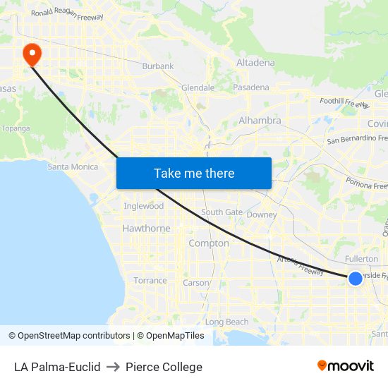 LA Palma-Euclid to Pierce College map