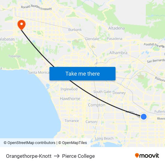 Orangethorpe-Knott to Pierce College map