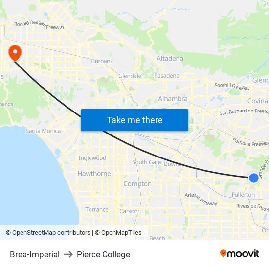 Brea-Imperial to Pierce College map