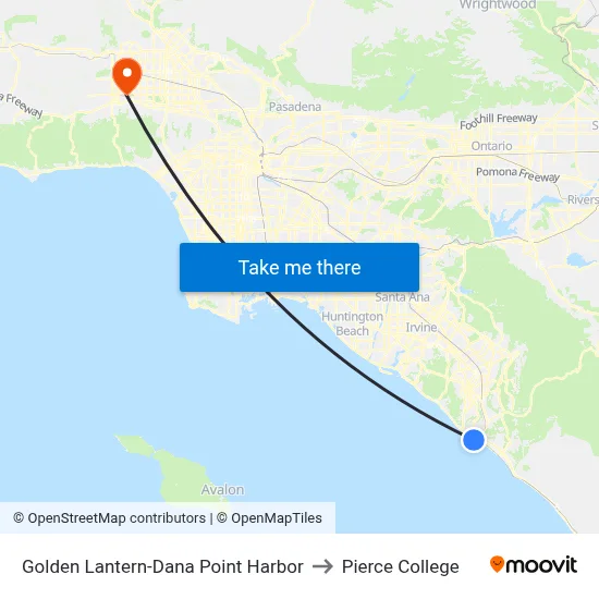 Golden Lantern-Dana Point Harbor to Pierce College map
