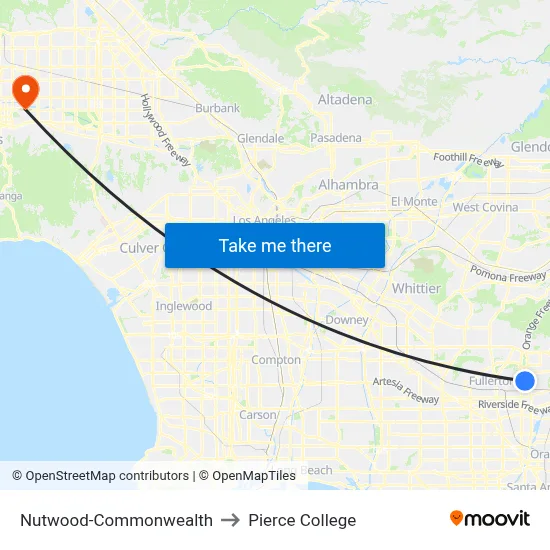 Nutwood-Commonwealth to Pierce College map