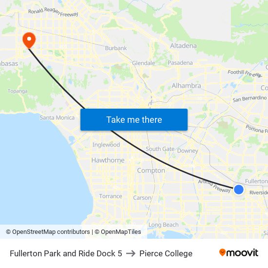 Fullerton Park and Ride Dock 5 to Pierce College map