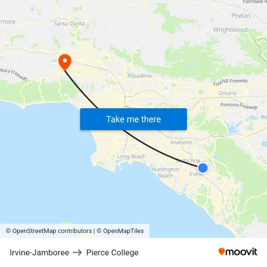 Irvine-Jamboree to Pierce College map