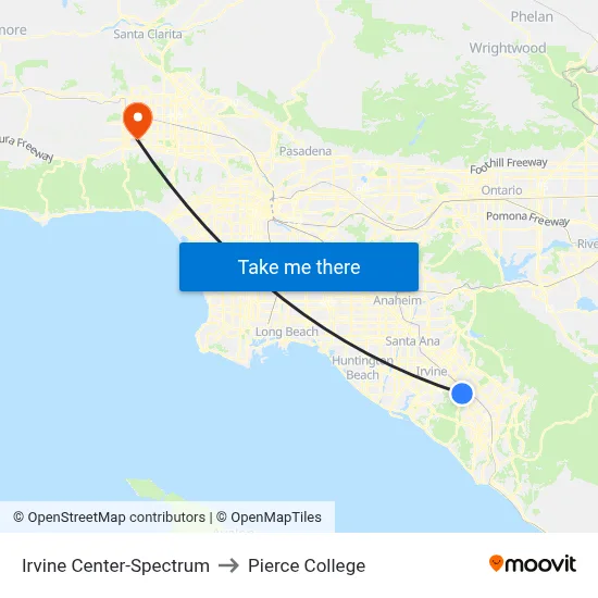 Irvine Center-Spectrum to Pierce College map