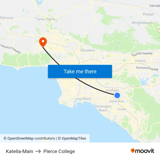 Katella-Main to Pierce College map